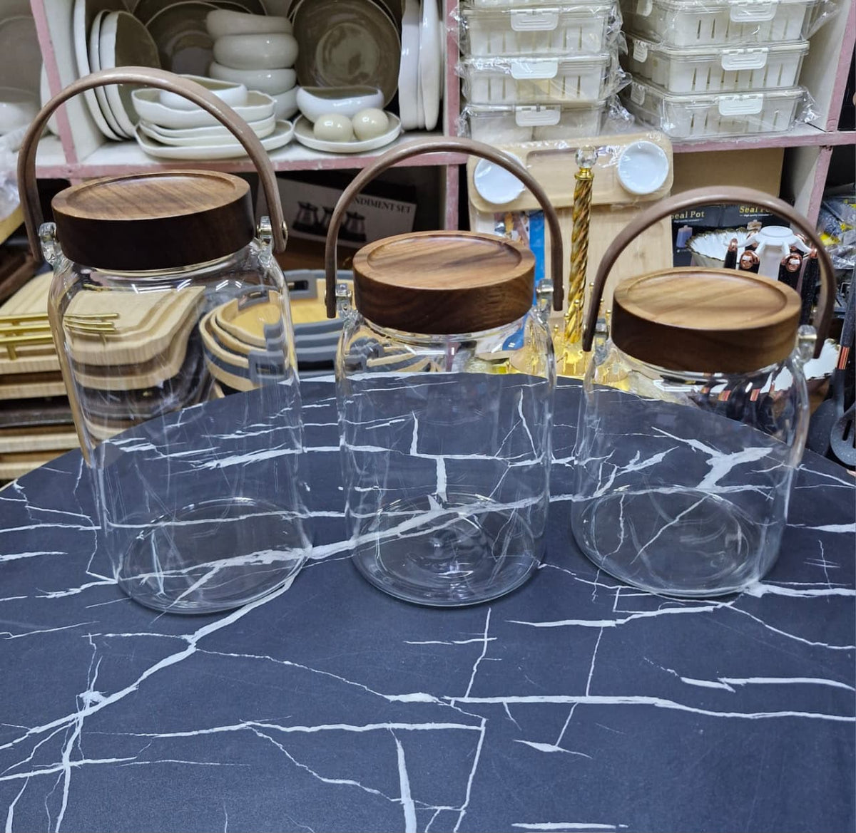 Borosilicate Glass Storage Jars with Natural Acacia Lids