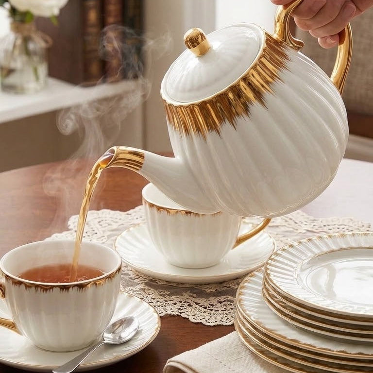 1L Gold Detail Porcelain Kettle