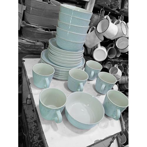 light blue  and white ceramic 16 Piece Dinner Set with 4 Mugs, 4 Side Plates, 4 Dinner Bowls and 4 Dinner Plates, available in Nairobi, Kenya