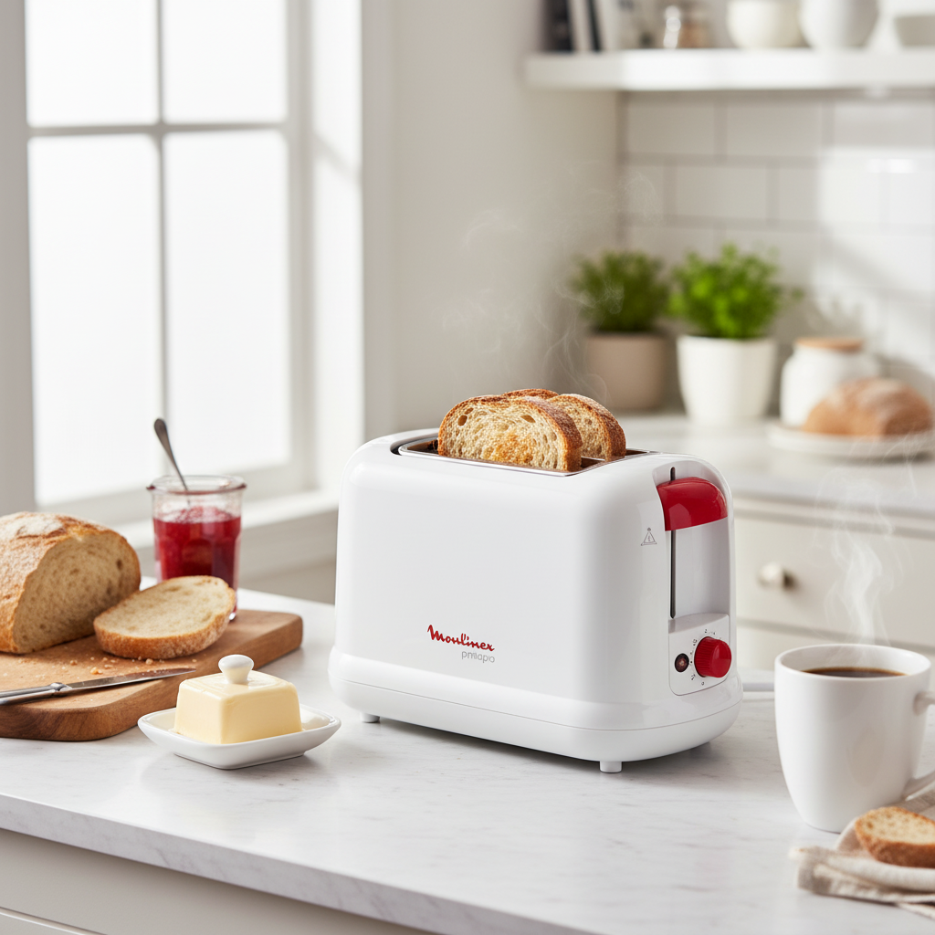 Moulinex 2-Slice White Toaster 850W with Adjustable Browning and Extra High Lift