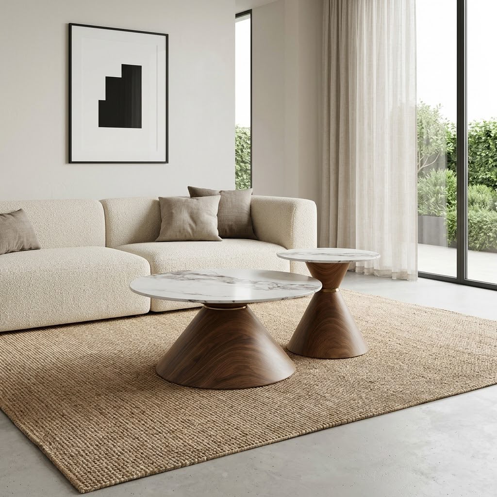 Marble-top nesting coffee tables with metallic bases, available in Nairobi, Kenya