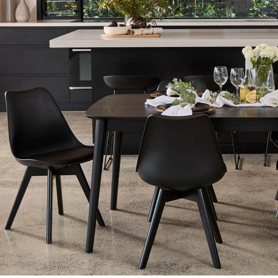 Nordic plastic dining and study chair with PU cushioned seat and ergonomic backrest