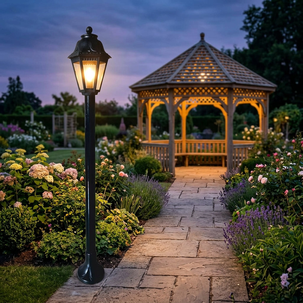 Black ornamental aluminium bollard garden lamp post, single-headed, available in Nairobi, Kenya