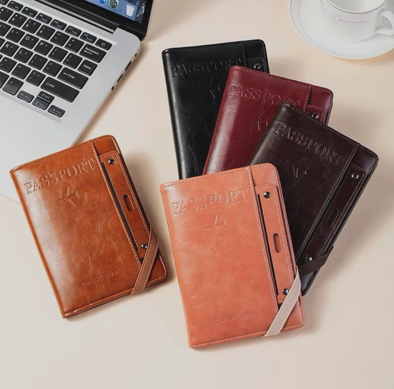 Passport holder for travel and document storage in pink, black, brown and coffee brown. Available in Nairobi, Kenya.