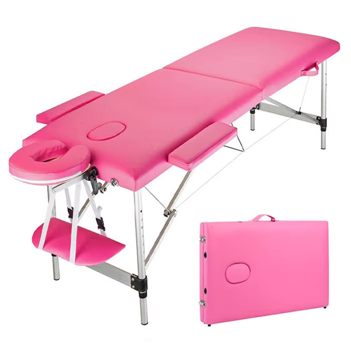 Portable folding massage table with steel frame, facial cradle and carrying case, available in varied colours. Available in Nairobi, Kenya.