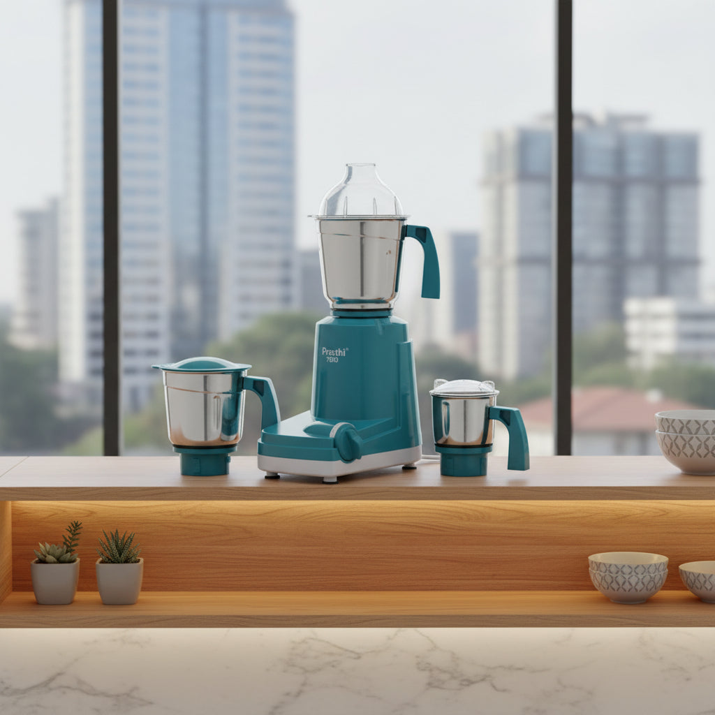 Trio Mixer Grinder – 500W, 3 Stainless Steel Jars, Overload