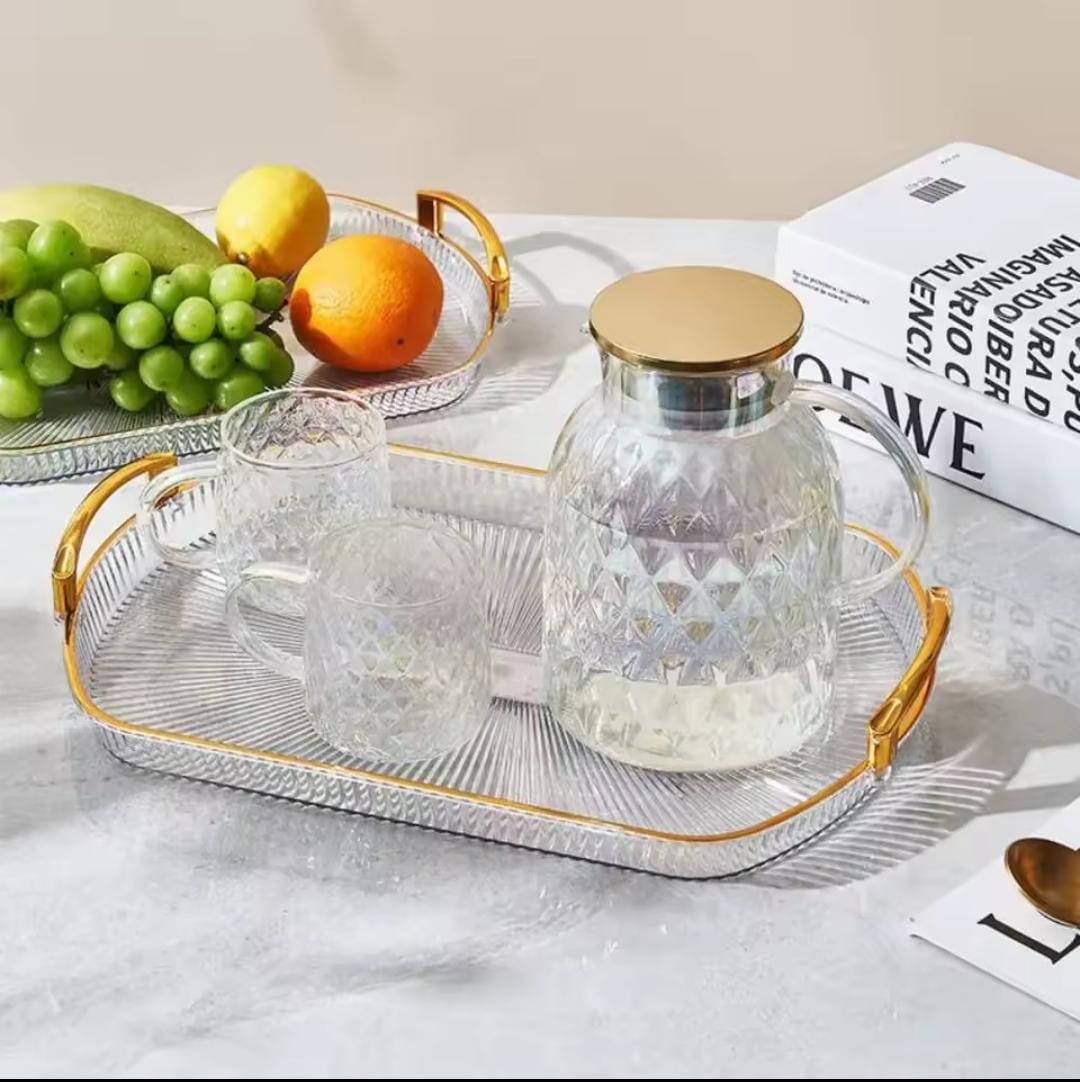 Rectangular acrylic serving tray with gold handles and gold trim, available in Nairobi, Kenya