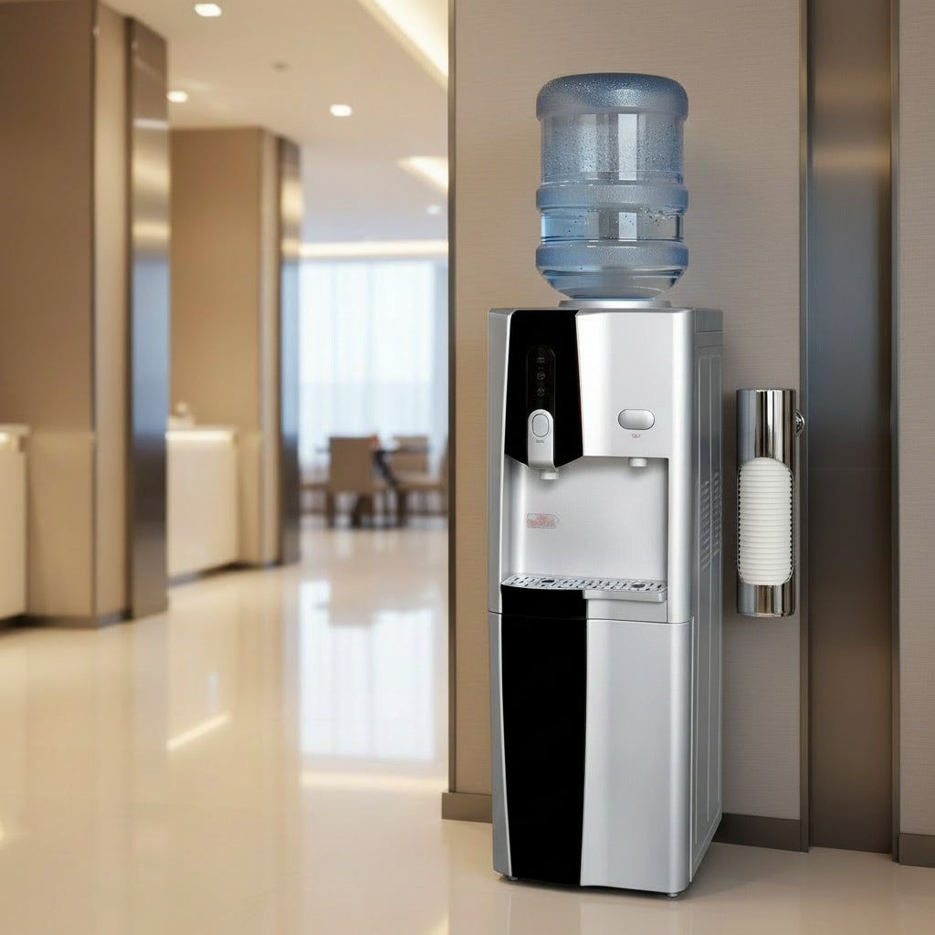 Free standing water dispenser with hot and normal water functions and stainless steel tank