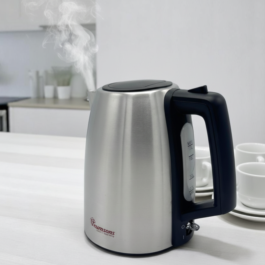 Ramtons 1.7 liter stainless steel cordless electric kettle with 2200 watt heating and dry boil protection