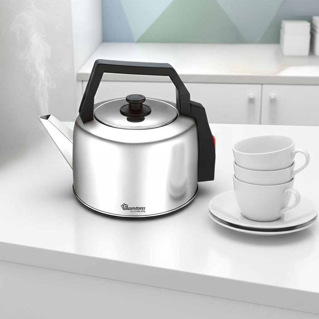 Ramtons 5 liter traditional stainless steel electric kettle with 2250 watt heating and cool-touch handle
