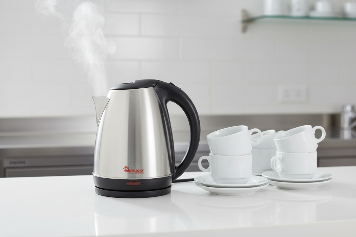 Ramtons 1.7 liter stainless steel cordless electric kettle with 2200 watt power and dry boil protection