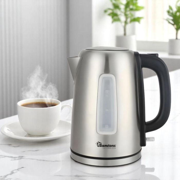 Ramtons 1.7 liter stainless steel cordless electric kettle with STRIX control technology and 360 degree base