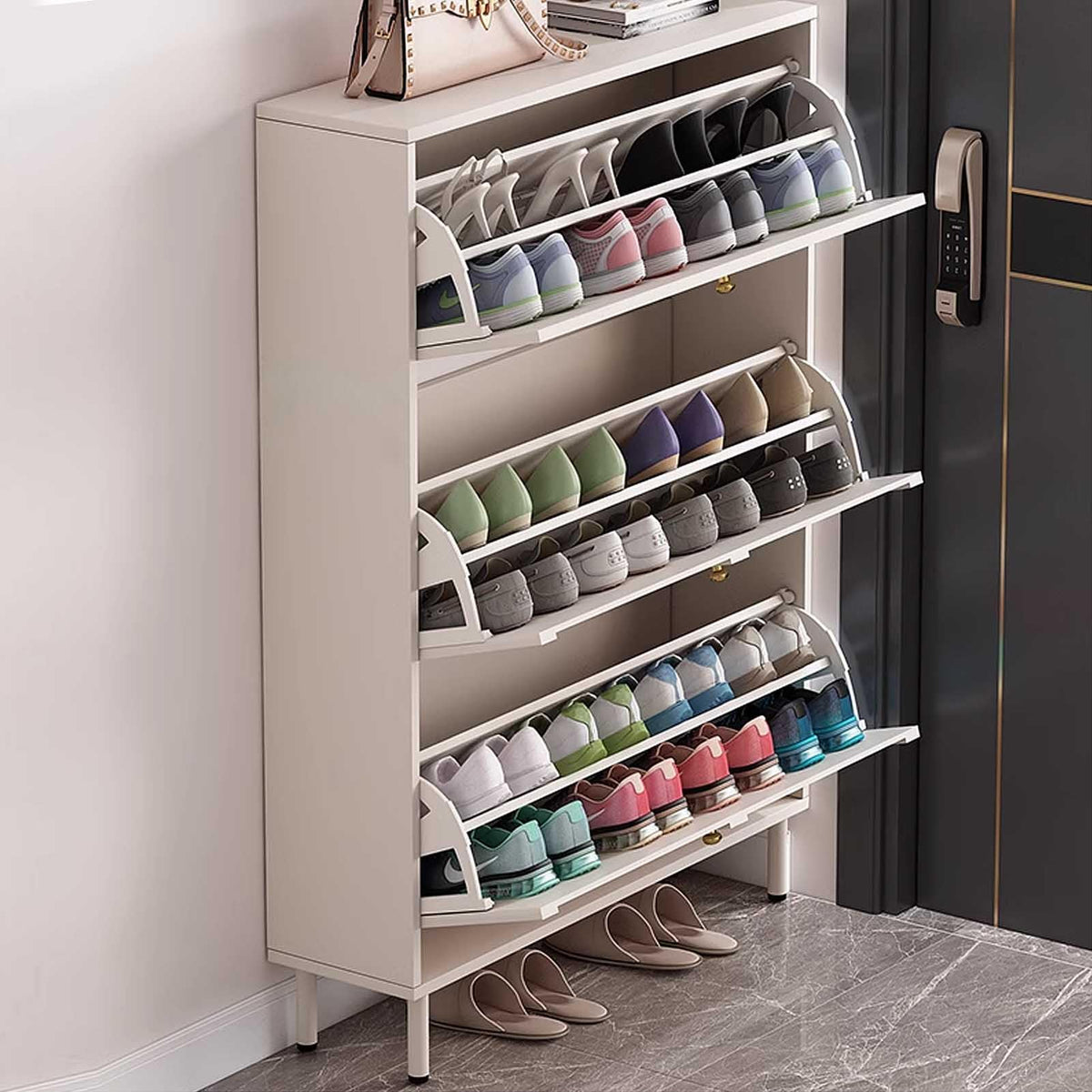 Bucket Flip Shoe Cabinet (Double Layer) – 100×90×24cm