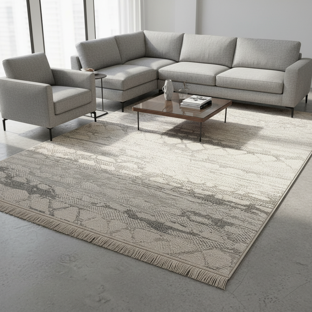 Kemet Abstract Pattern Carpet Rug (160 × 230 cm, Light Grey) KBORIE196