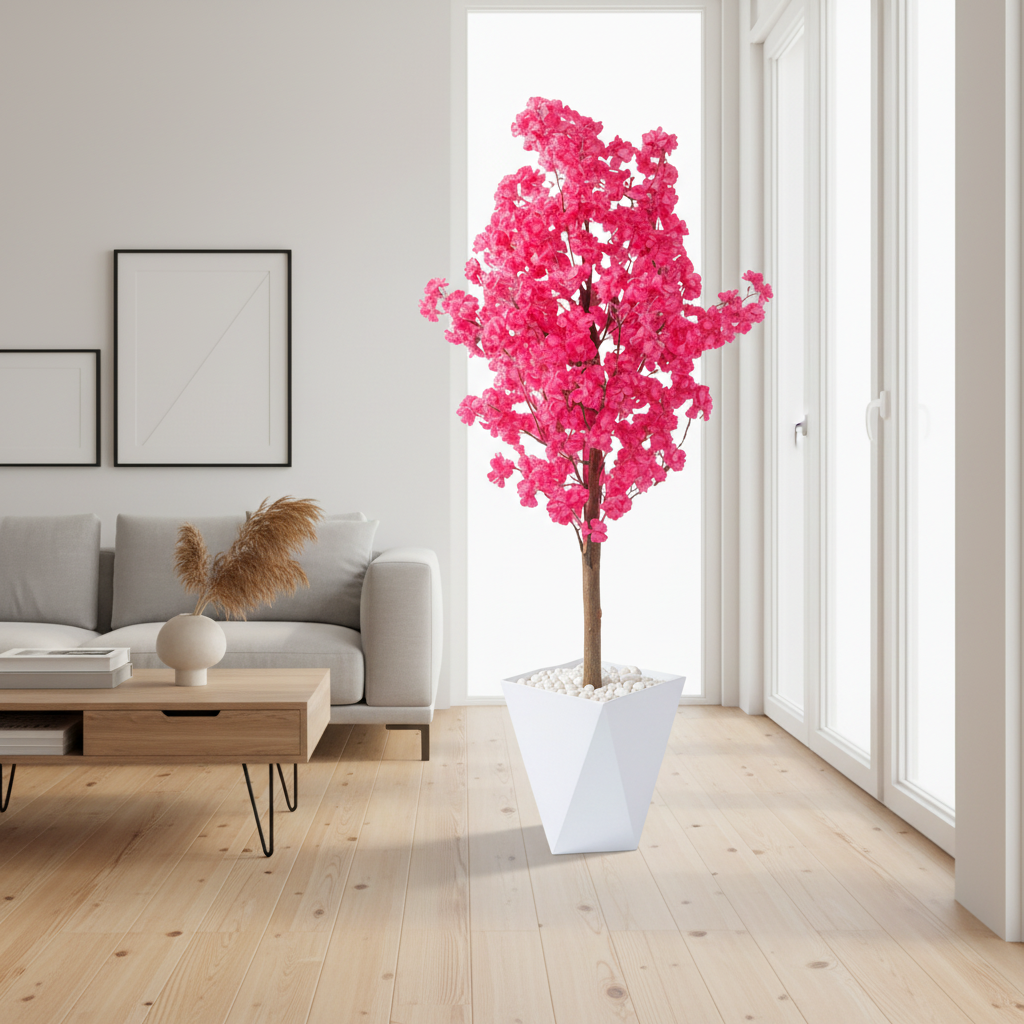 Artificial Cherry Blossom Plant with Vase and Pebbles – 150cm