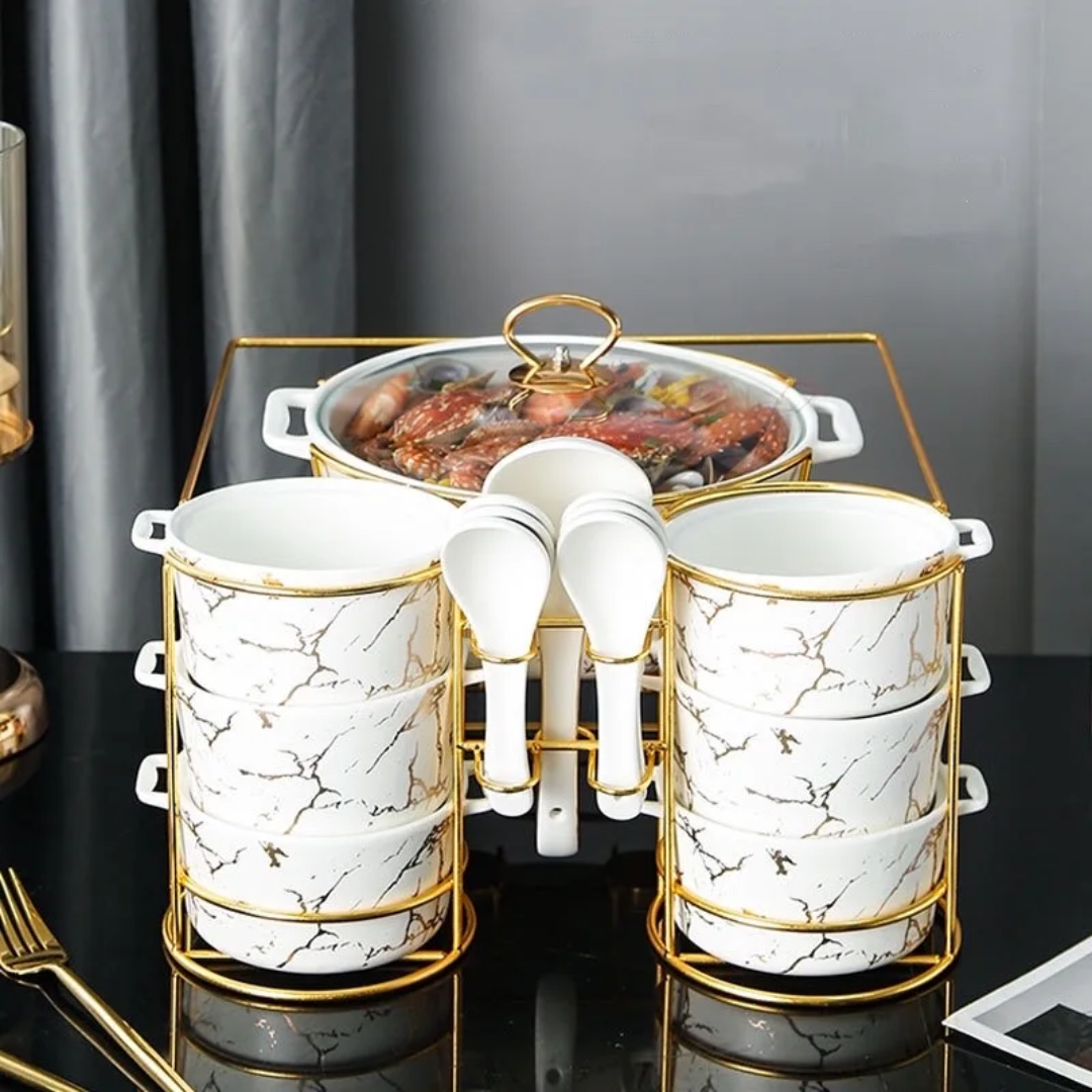 15Pcs White Ceramic Soup Set