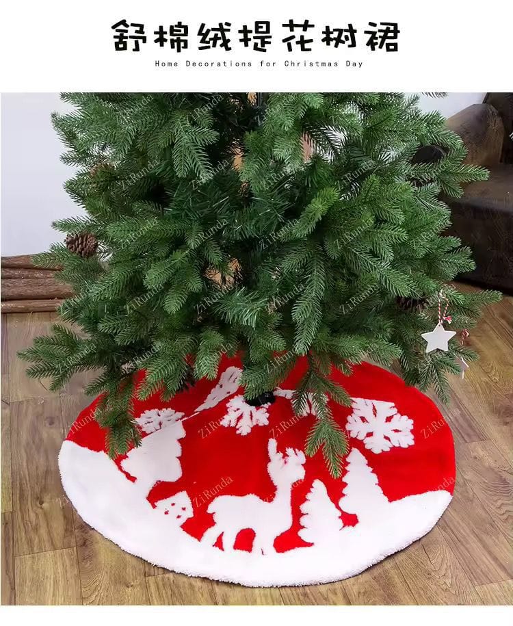 90 × 90cm Christmas Tree Skirt Red and White Snowflake Reindeer Design
