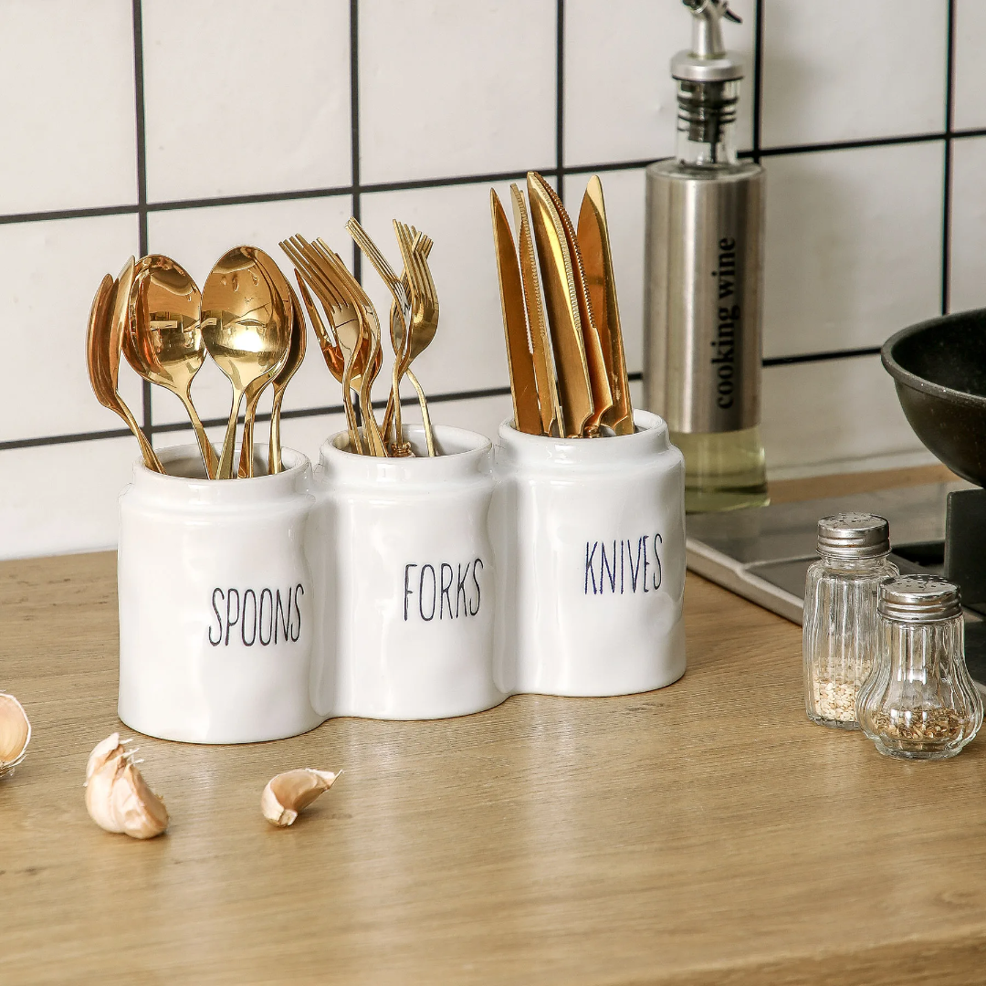 3 Compartment Ceramic cutlery Holder
