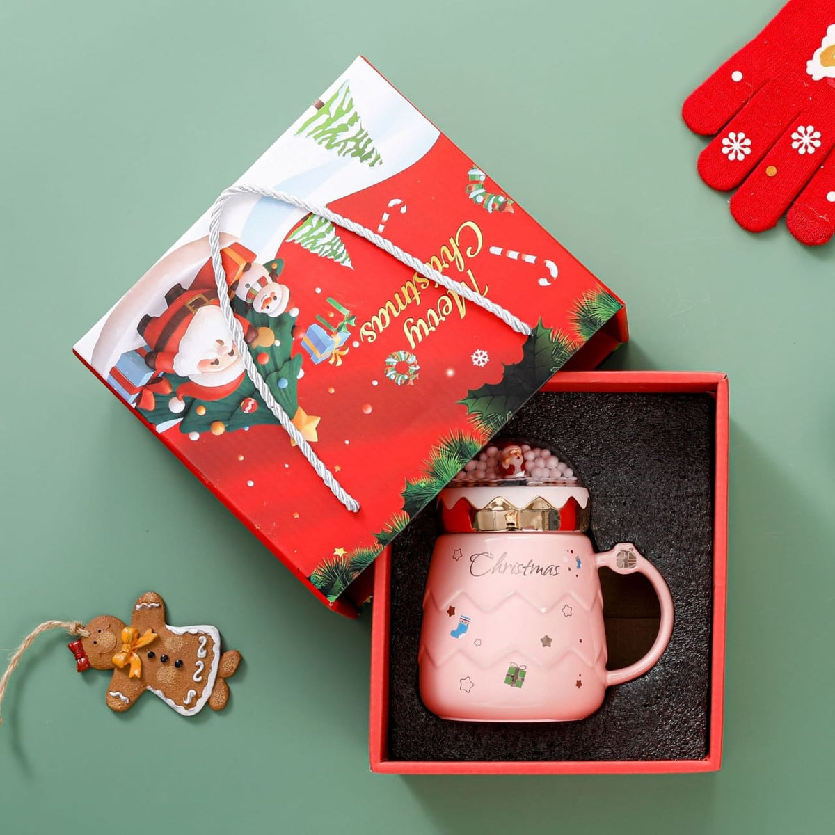 Ceramic Santa Claus Christmas Cup with Lid and Gift Box 500ml