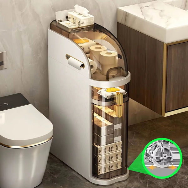 Slim waterproof bathroom organizer shelf for storing toiletries, skincare products, shower essentials, and bathroom accessories while keeping limited spaces organised.