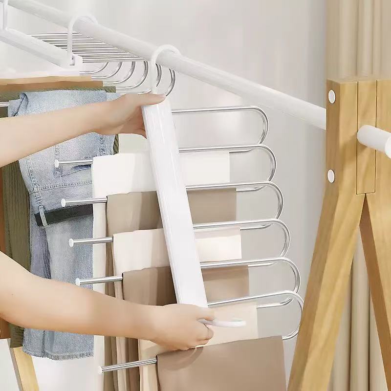 heavy duty 6 layer folding pants hanger space saving wardrobe organiser for trousers jeans leggings scarves and clothing