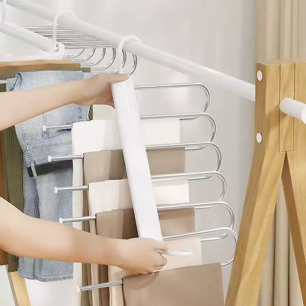 heavy duty 6 layer folding pants hanger space saving wardrobe organiser for trousers jeans leggings scarves and clothing