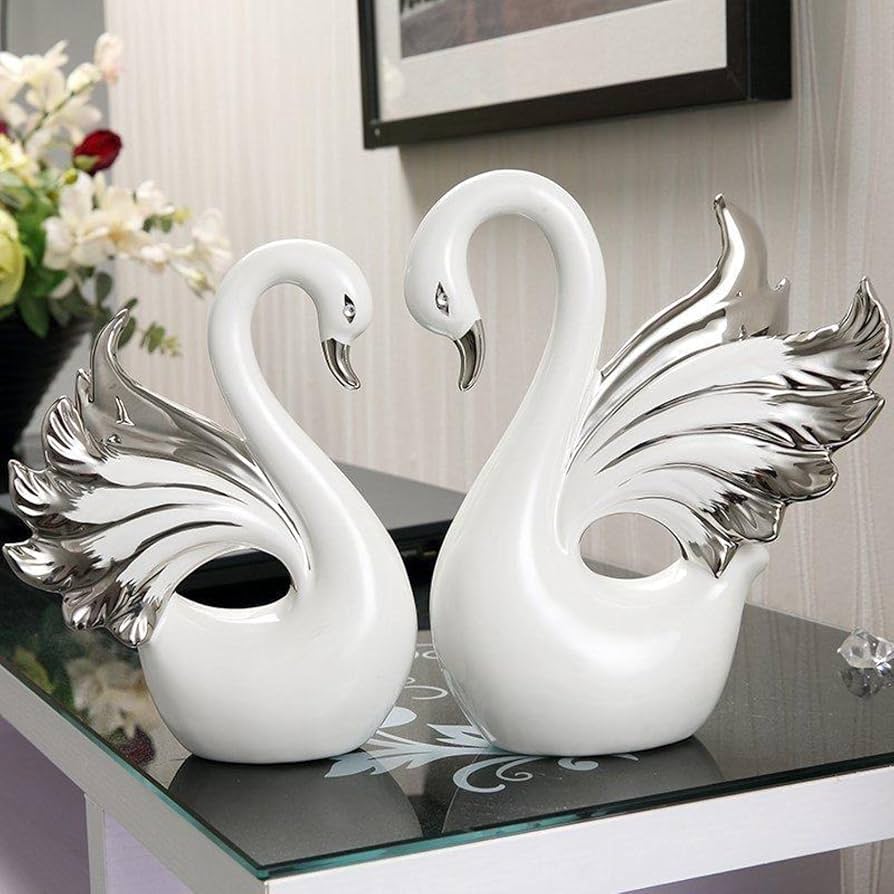 2PCS Ceramic Swan Decorative Set