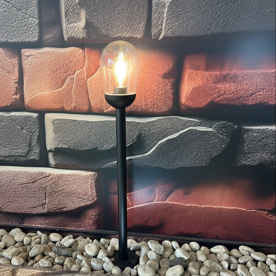 Aluminium garden light with clear speckled glass and E27 lamp holder for outdoor pathway and landscape lighting LL 504P-1015-BK - Gemelli Collection