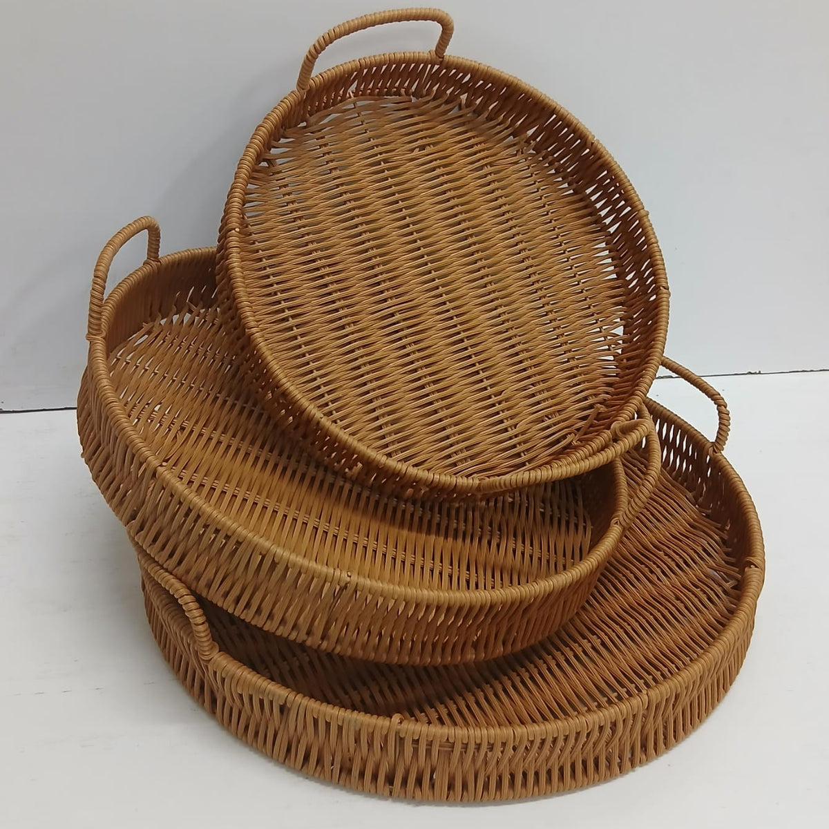 3-Piece Handmade Rattan Trays with Handles