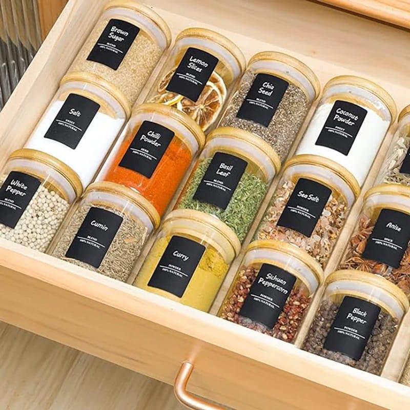 12-Piece Glass Spice Jars Set with Bamboo Lids and Labels
