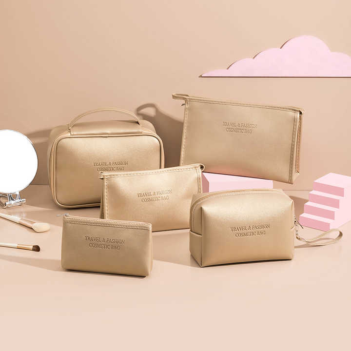 5pcs Leather Travel Makeup Cosmetic Bags Set – Multi-Purpose Organizer Bags for Women Travel and Daily Use