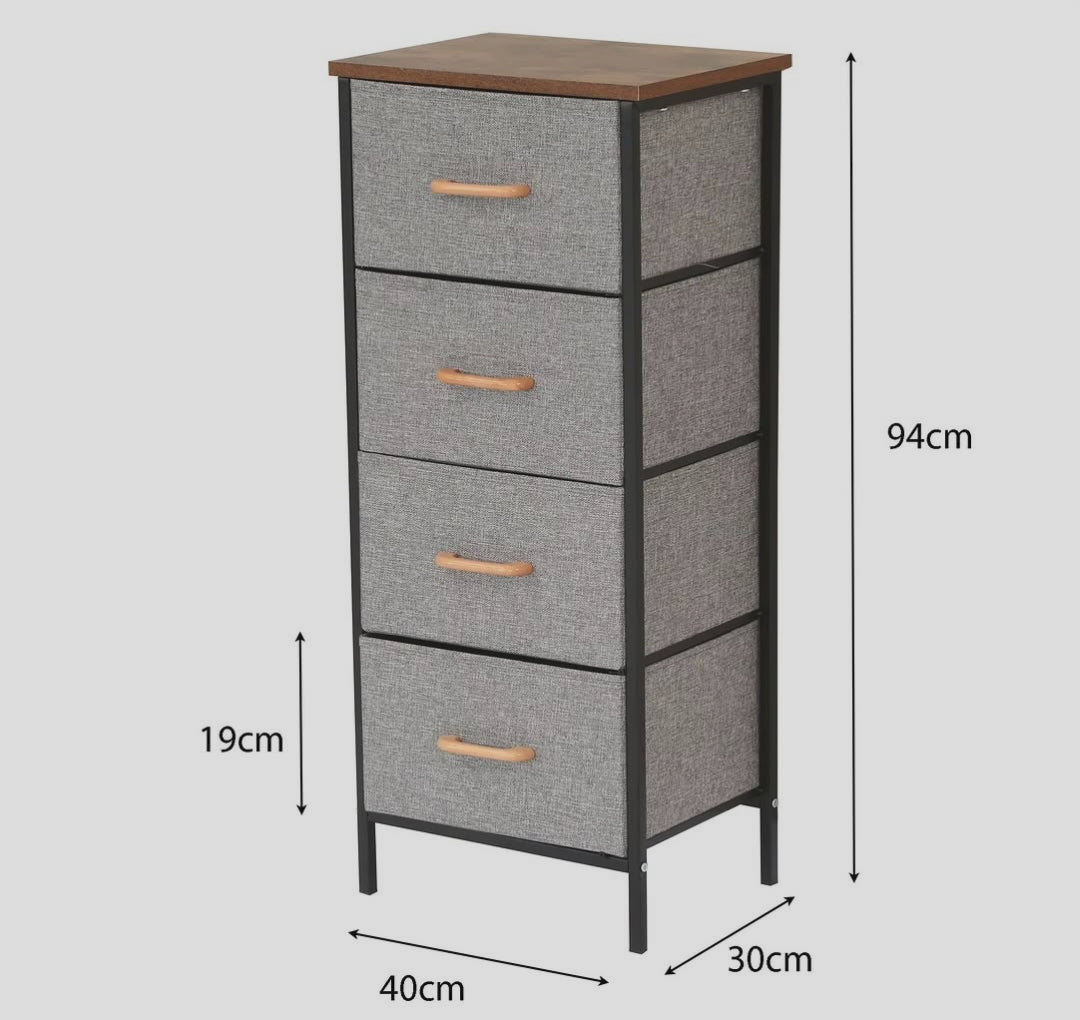4-Drawer Fabric Storage Cabinet with Wooden Top 94cm