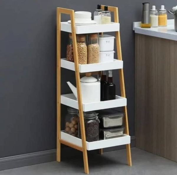 Wood storage display shelf rack for books, plants, and home or office organization