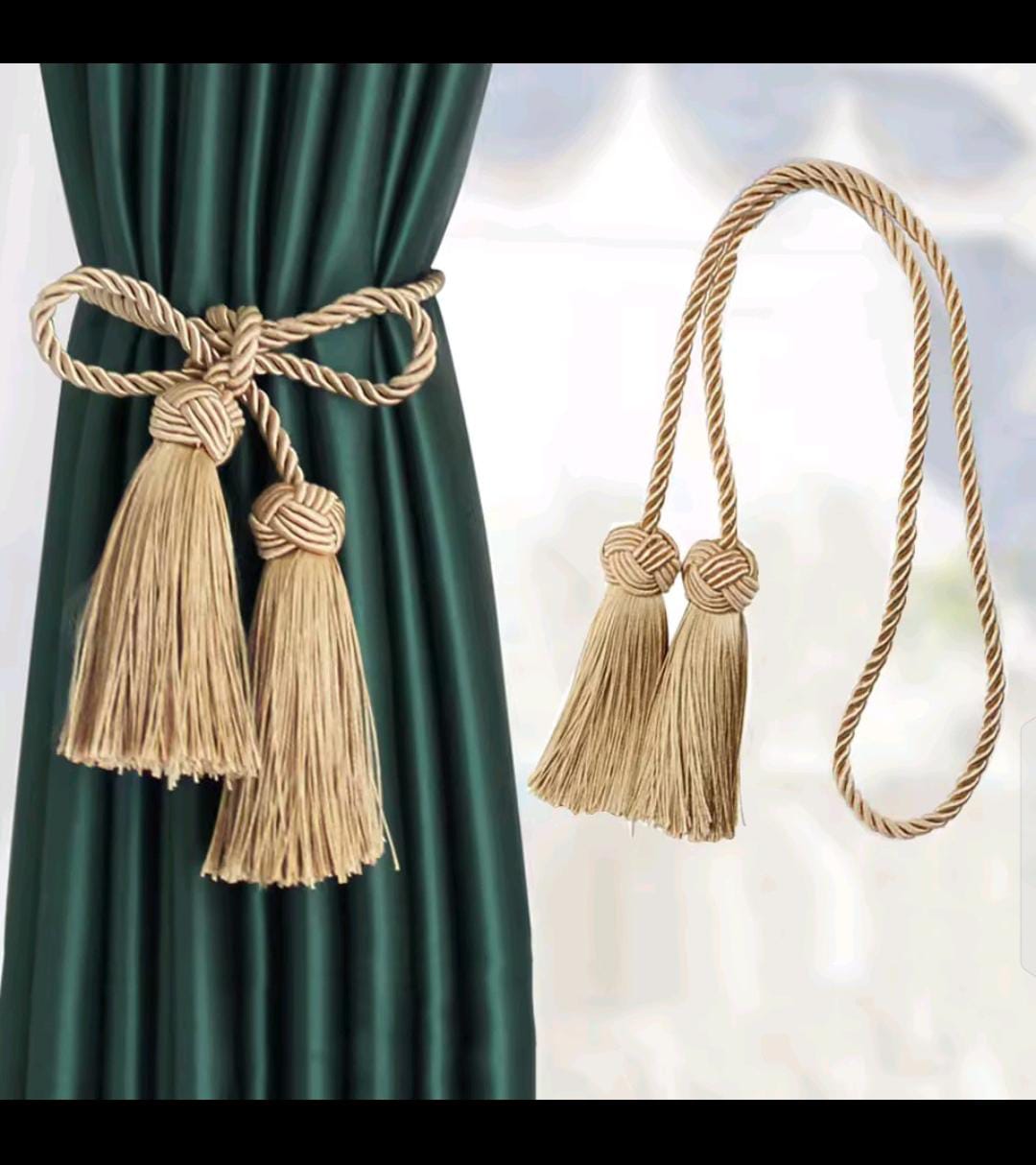 Gemelli Collections gold tassel curtain tiebacks – elegant polyester rope holders for stylish home curtain décor.