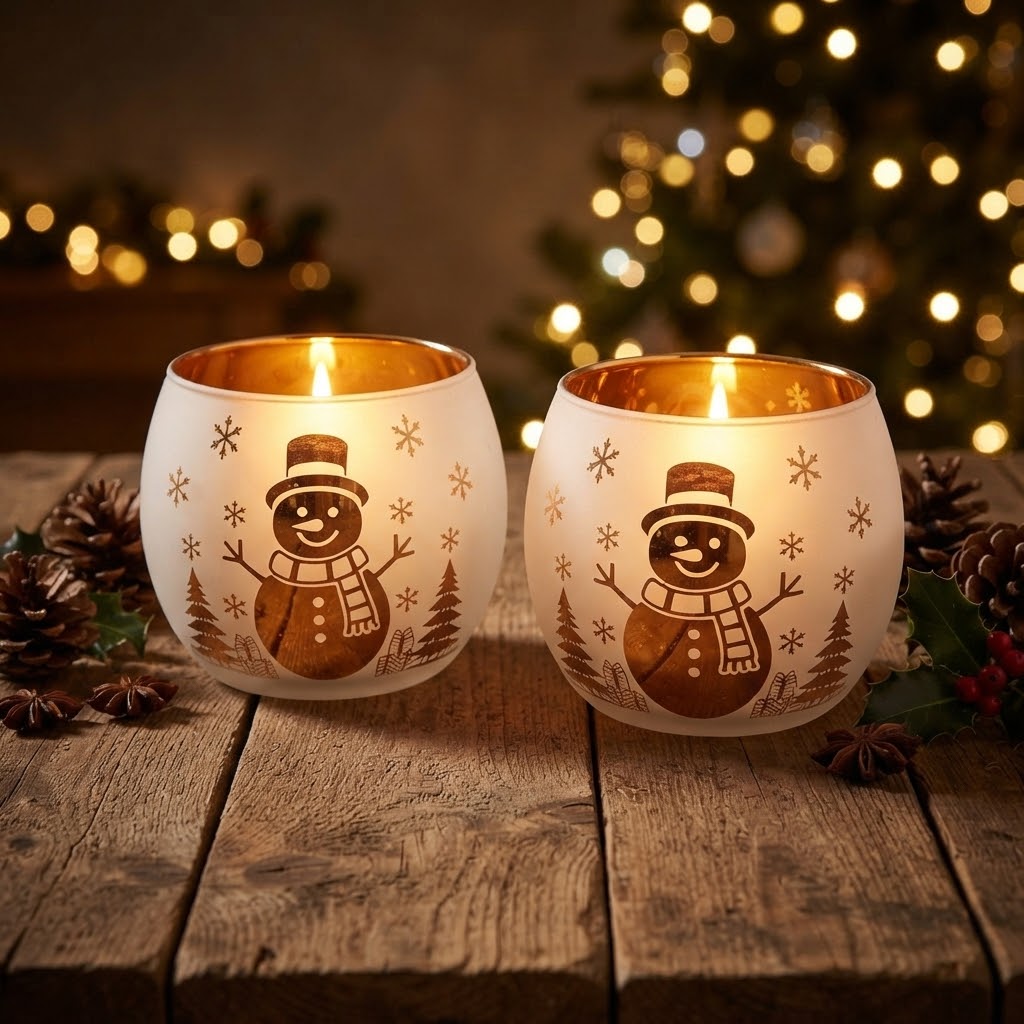 2 Piece Glass Snowflake Tealight Candle Holder Set