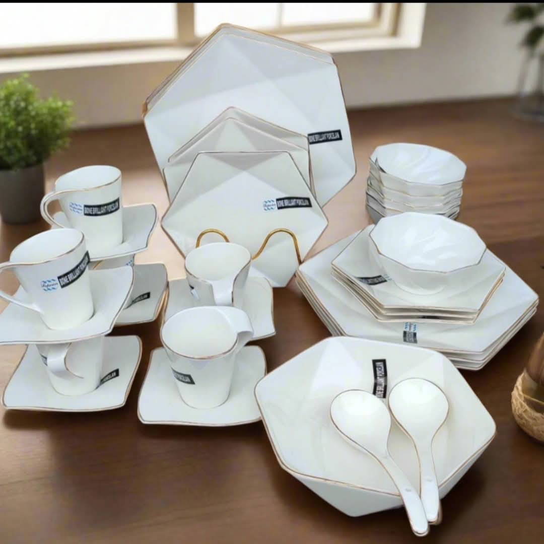 33pcs Hexagon Dinner set with gold rim