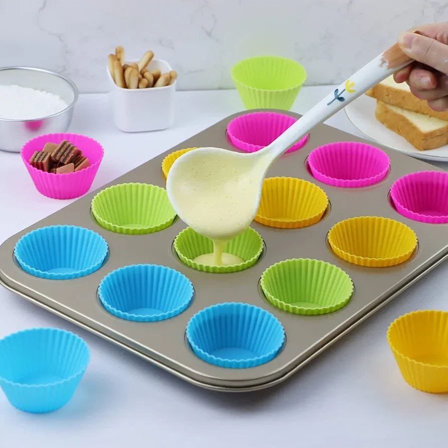 12pcs Silicone Reusable Cupcake Moulds – Baking Tray Set