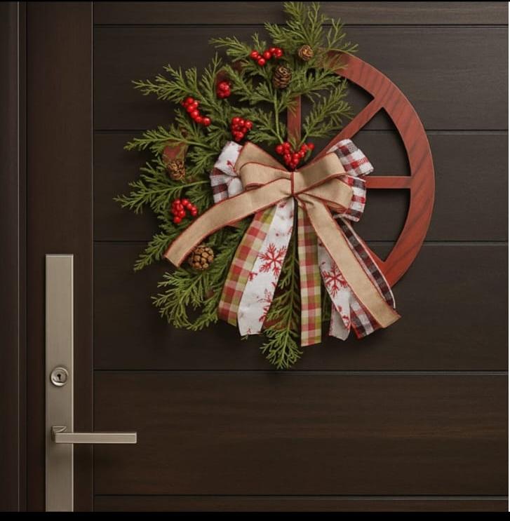 40 cm Christmas Rustic Wheel Garland, red green and natural tones - available in Nairobi, Kenya