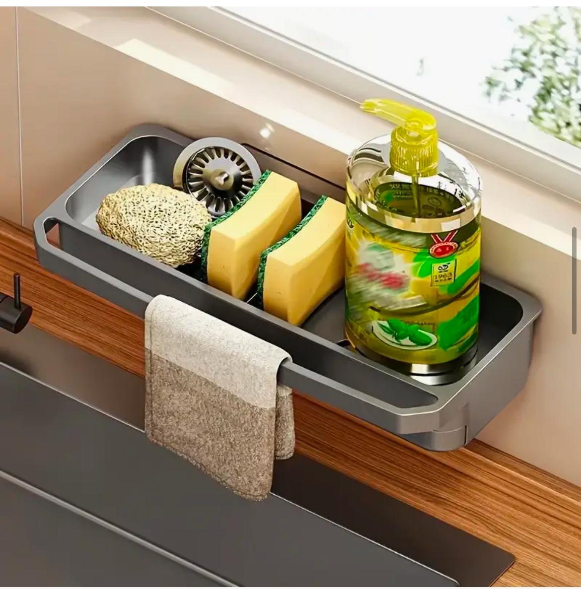 
Wall-mounted sink caddy organizer black and white no-drill rustproof