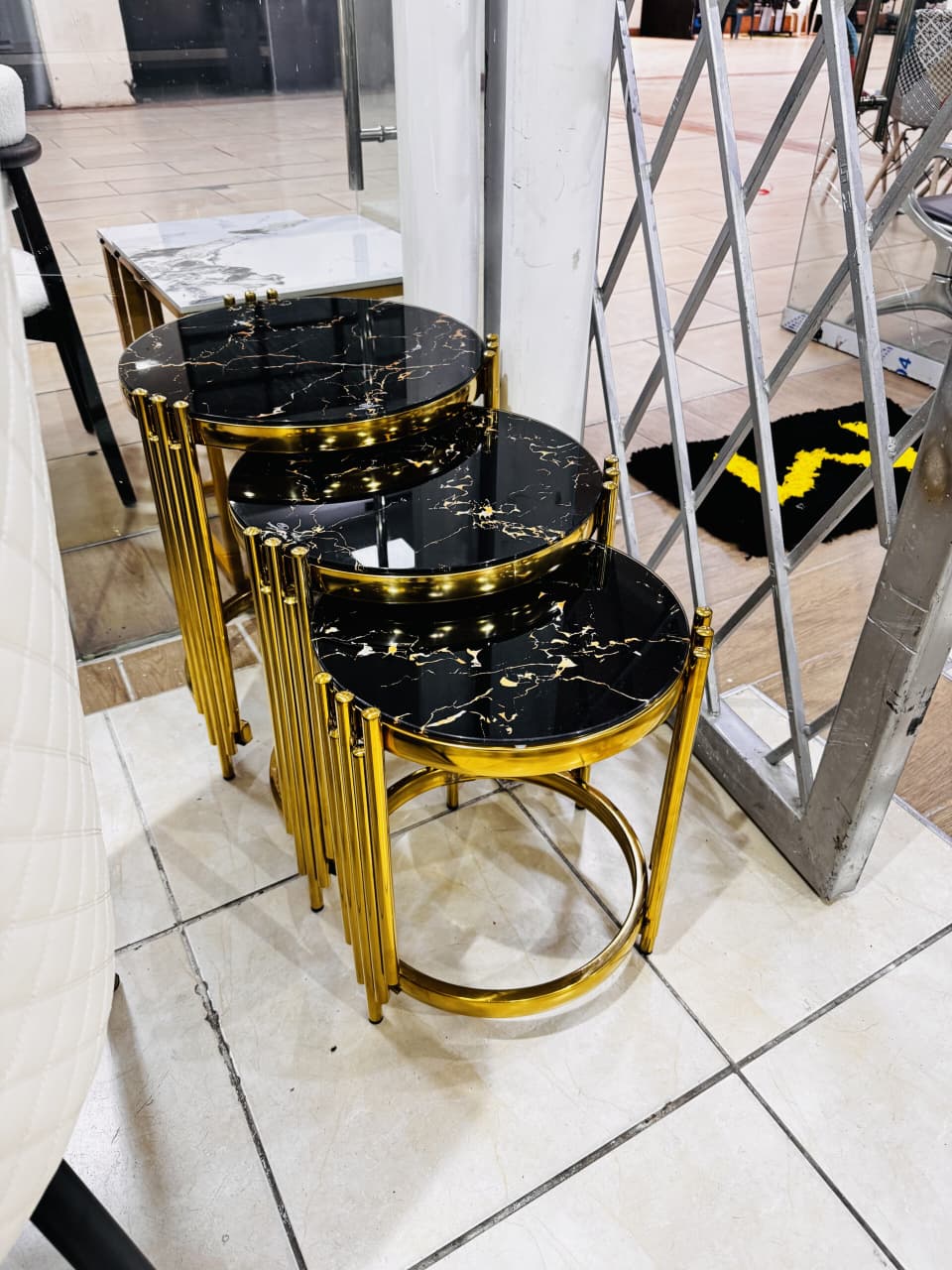 3 in 1 luxury nesting pure glass side stool tables with Nordic minimalist design in 50cm diameter sizes