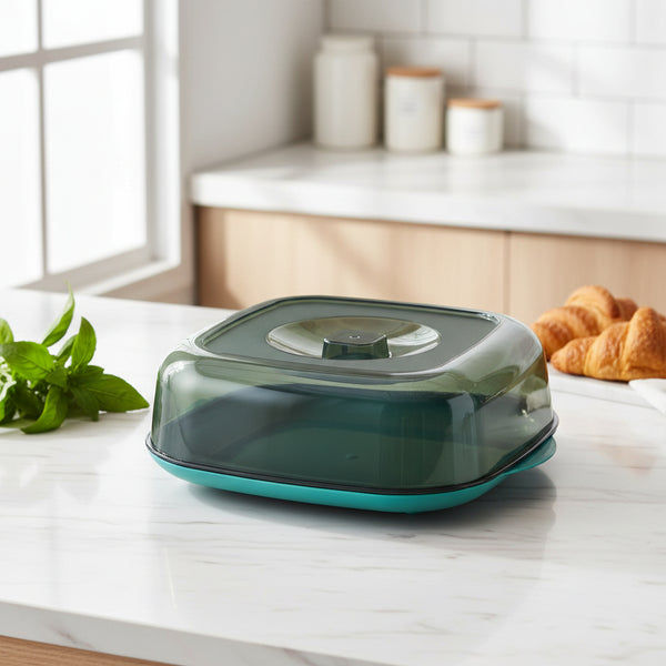 Food Cover, Square Acrylic Clear with Base Dish Microwave Safe 