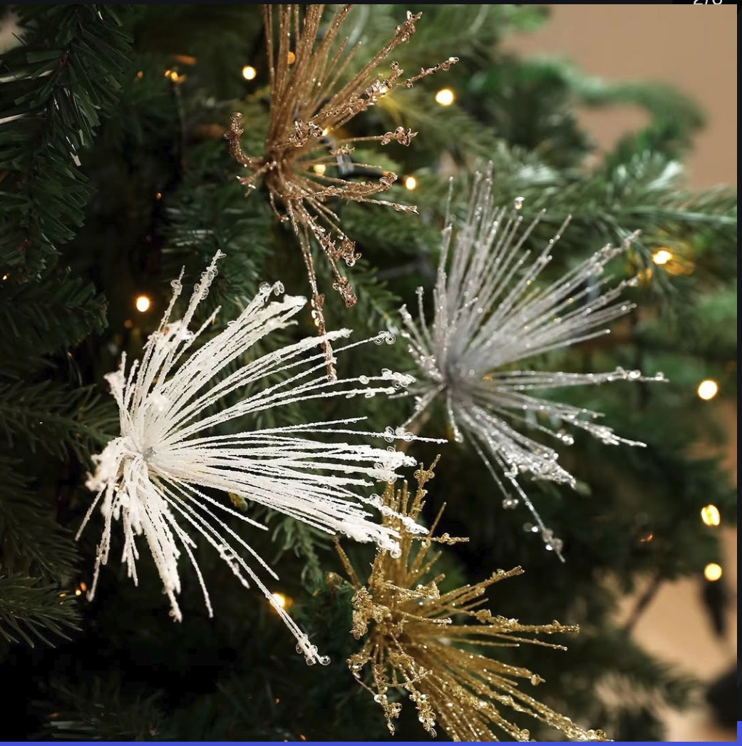 3-Piece Glitter Firework Christmas Tree Picks in Gold, Silver, Rose Gold and White