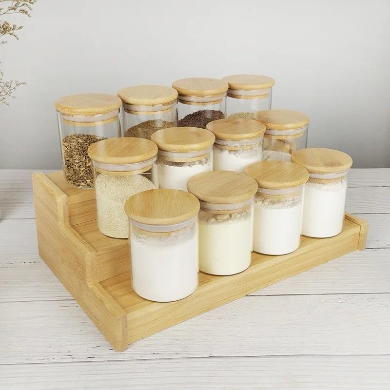 12-Piece Glass Spice Jar Set with Bamboo Lids and Stand