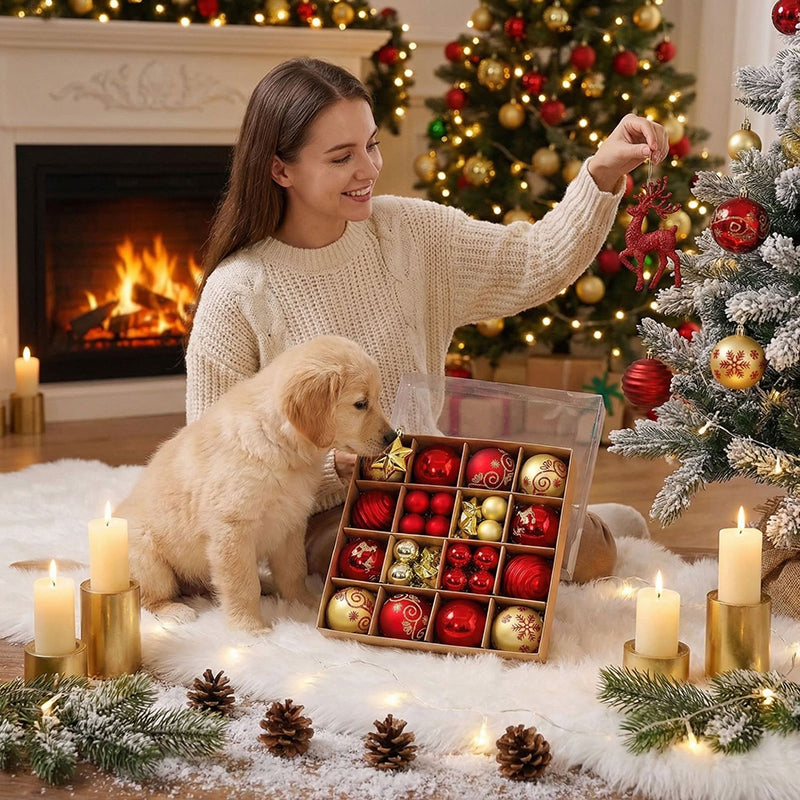 Christmas Tree Baubles, Assorted Hanging Ornaments 44 Pieces,3cm and 6cm mixed.