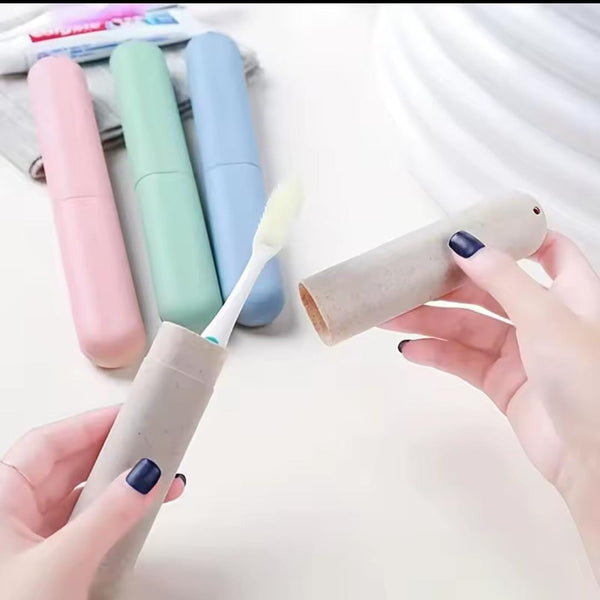 Travel Toothbrush Holder Set – 4 pcs in Green, Orange, Grey, Yellow, Plastic, Portable for Travel