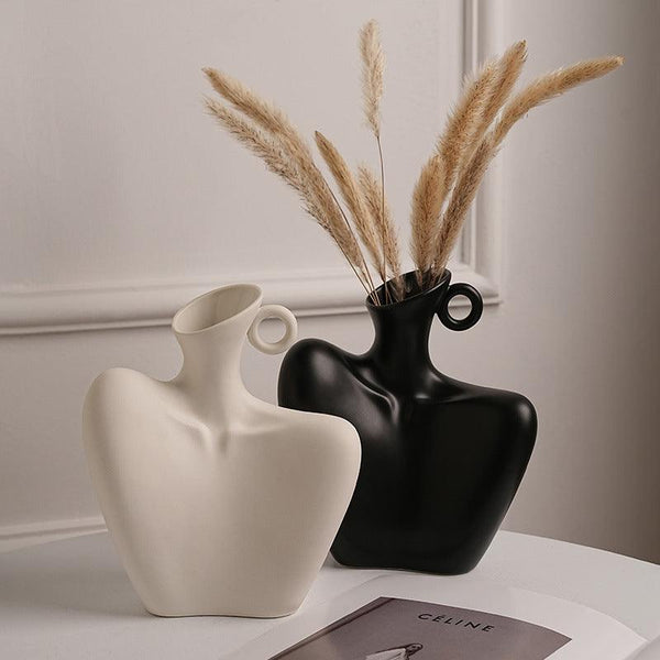 Ivory Sculpt Ceramic Vase – Modern Decorative Art Vase in White and Black for Bedroom Décor, Shelves, Side Tables, and Contemporary Home Styling