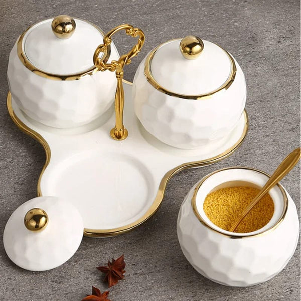 Seasoning Jars, Nordic Ceramic 3pc Set with Tray