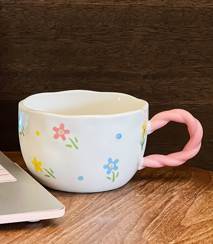 Flower Meadow Ceramic Mug with Twisted Handle