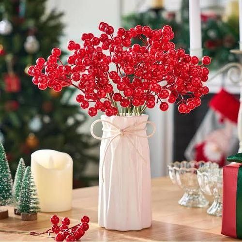 Artificial Christmas Red Holly Berry Branches, 5-Piece Set