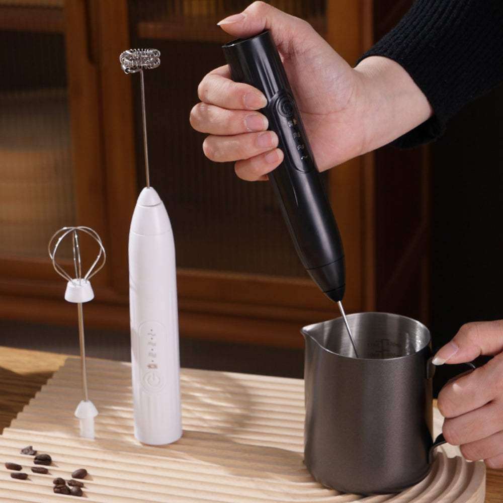 2 in 1 Electric Milk Frother Black – Handheld Coffee Foam Maker for Latte Cappuccino and Drinks
